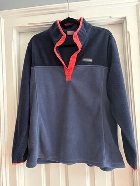 Columbia Women’s Navy Fleece Quarter-Snap Pullover with Coral Trim